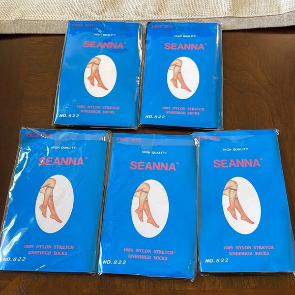 Vintage Seanna Set of 5 Knee High black stretch nylon socks New in packages - Picture 1 of 8